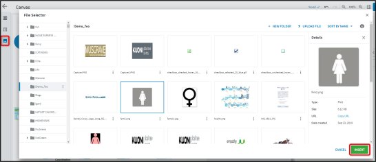 Inserting an image from the file library