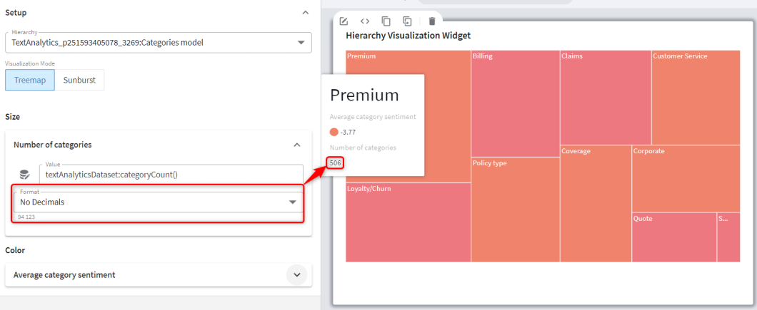 Defining the size value format as No Decimals