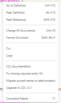 The CDL editor context menu
