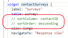Example of comments being used to add useful information to a widget