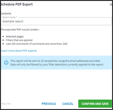 Providing an internal name and confirming the export