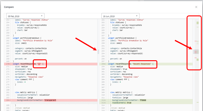 Comparing two report versions