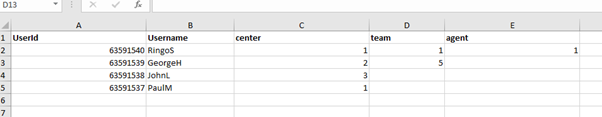 Example of an Excel file for uploading