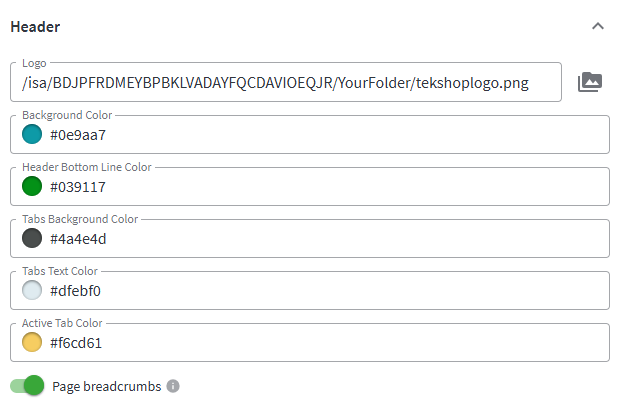 Example header settings