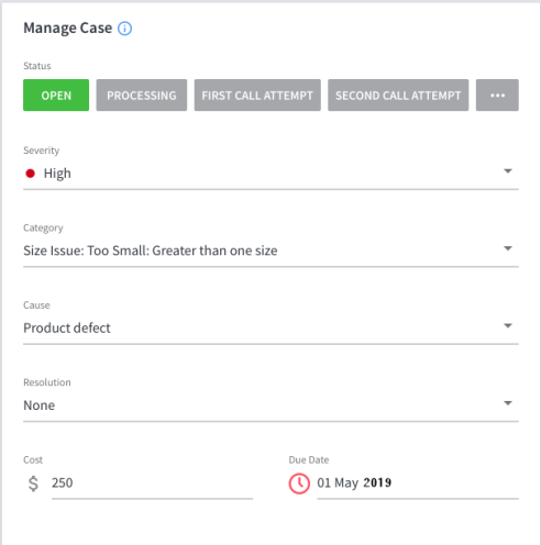 Example of a case management widget