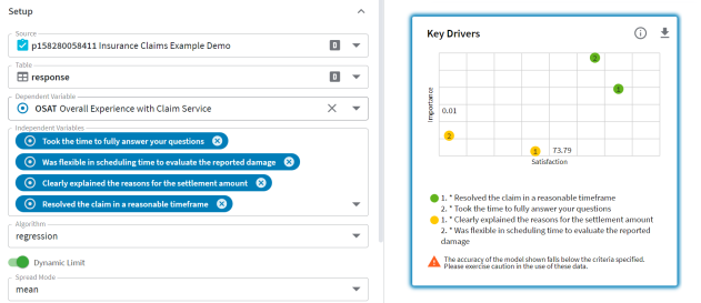 Example of a key drivers widget and the settings