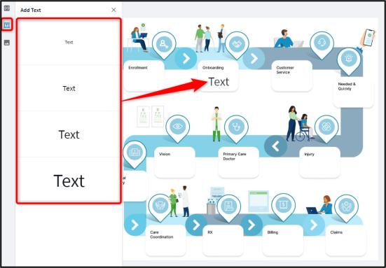 Dragging and dropping text onto the canvas