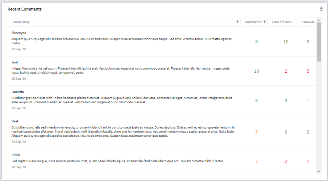 Example of a comments widget