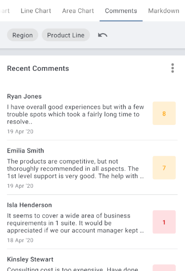 Example of a comments widget in Forsta Go